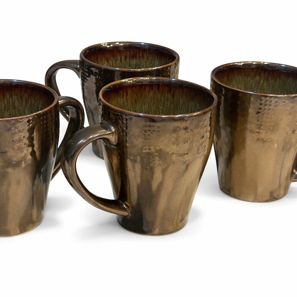 Mikasa Verona Stoneware Coffee Mugs, Bronze Metallic Set of 4